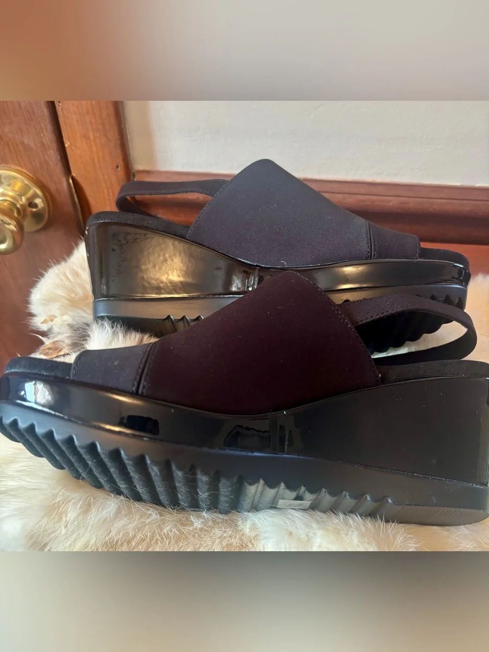 Anne Klein Razzy Black Wedge Slingback Sandals-9.5 new